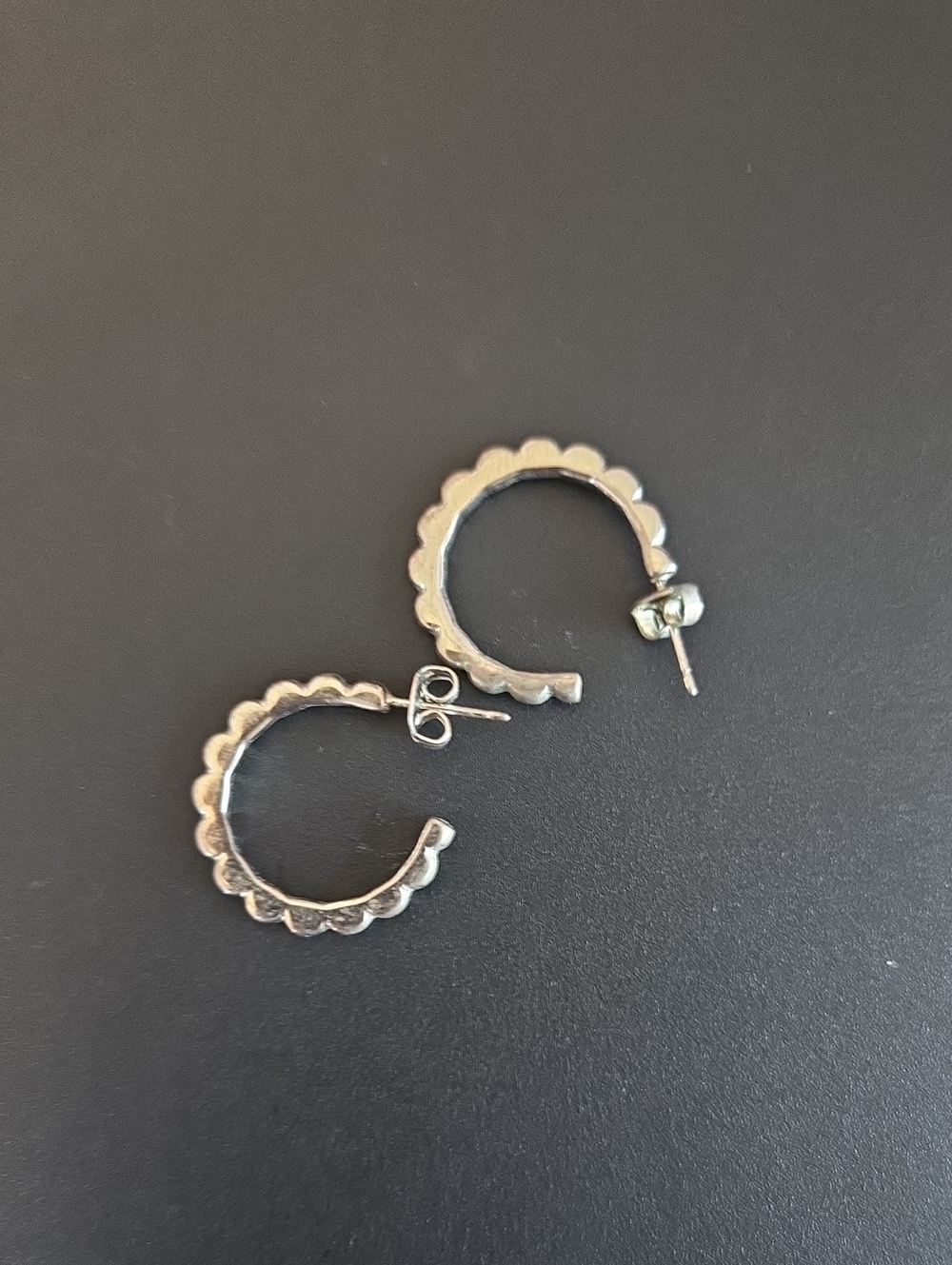 Silver Tone Scalloped Hoop Earrings
